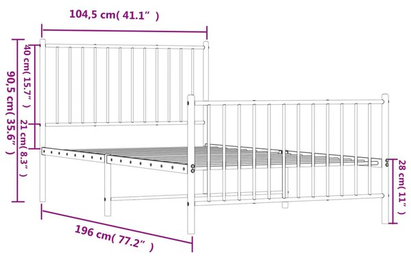 VidaXL Πλαίσιο Κρεβατιού με Κεφαλάρι&Ποδαρικό Μαύρο 100x190εκ. Μέταλλο