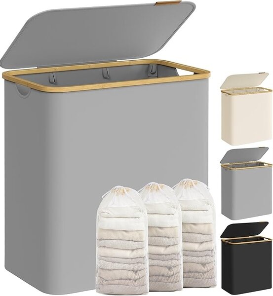 Καλάθι απλύτων Γκρι Songmics 60x38.5x70.5 cm