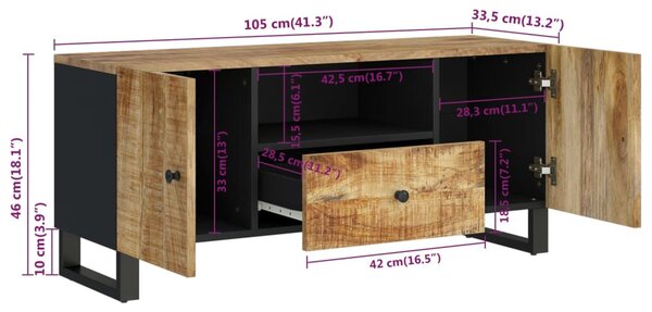 VidaXL Έπιπλο Τηλεόρασης 105x33,5x46 εκ Μασίφ Ξύλο Μάνγκο & Επεξ. Ξύλο