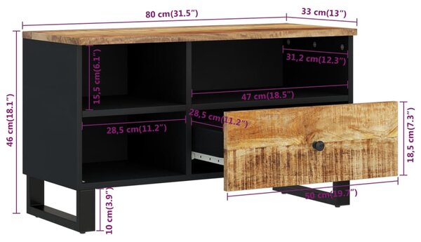 VidaXL Έπιπλο Τηλεόρασης 80x33x46 εκ. Μασίφ Ξύλο Μάνγκο & Επεξ. Ξύλο