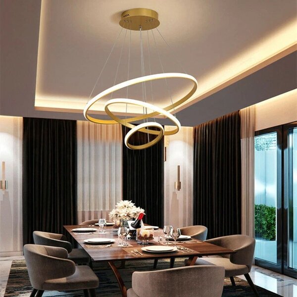 Φωτιστικό οροφής LED, Rings, Χρυσό, 60x60x100 cm