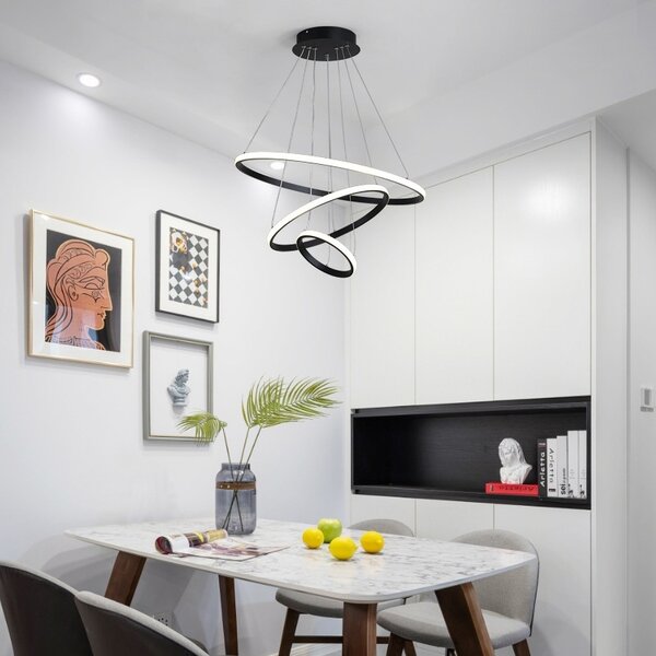 Φωτιστικό οροφής LED, Rings, Μαύρο, 60x60x100 cm