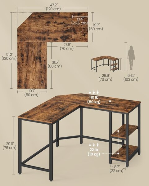Γωνιακό γραφείο Vasagle Καφέ 130x120x74.7 cm
