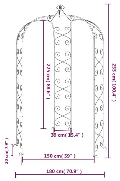 VidaXL Αψίδα Κήπου Μαύρη Ø180 x 255 εκ. Ατσάλινη