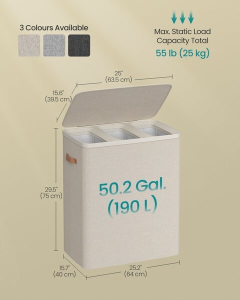 Καλάθι απλύτων Songmics Μπεζ 64x40x75 cm