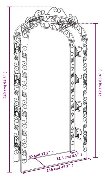 VidaXL Αψίδα Κήπου Μαύρη 116 x 45 x 240 εκ. Ατσάλινη