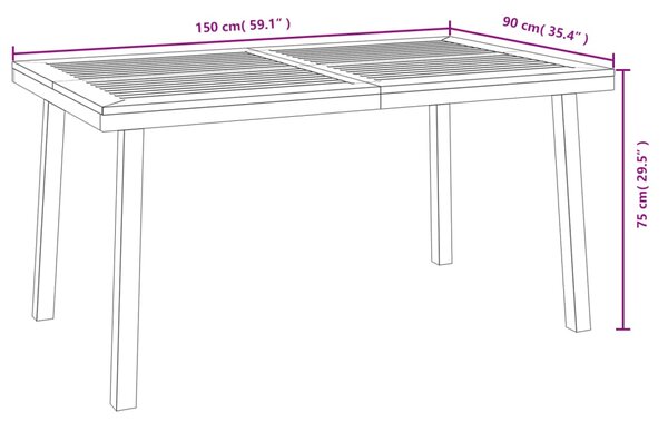 VidaXL Τραπέζι Κήπου 150 x 90 x 75 εκ. από Μασίφ Ξύλο Ακακίας