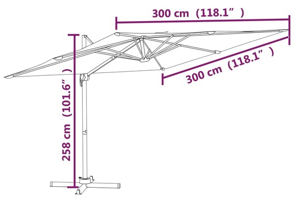 VidaXL Ομπρέλα Κρεμαστή Μαύρη 300 x 300 εκ. με Αλουμινένιο Ιστό