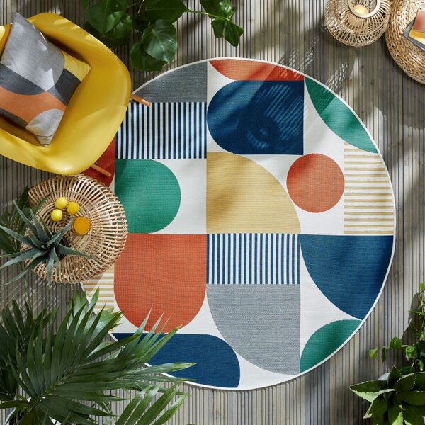 Χαλί Geo Fusion Outdoor Κίτρινο Ochre 160X160 cm, rotund, Flair Rugs