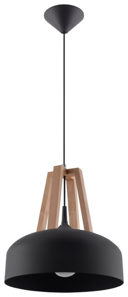 Ξύλινο κρεμαστό φωτιστικό Casco, Μαύρο, 30x30x85 cm
