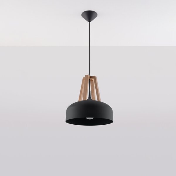 Ξύλινο κρεμαστό φωτιστικό Casco, Μαύρο, 30x30x85 cm