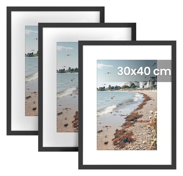Set 3 piese Rame foto Kavi, Negru, 32x1.5x42 cm