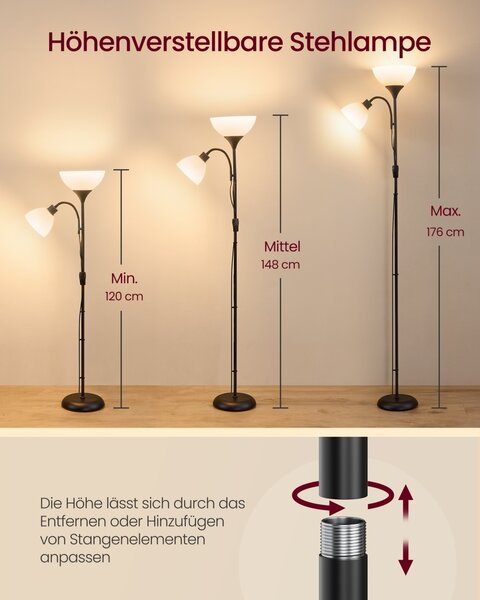 Lampadar LED Lusia, Negru, 38.5x23.5x176 cm
