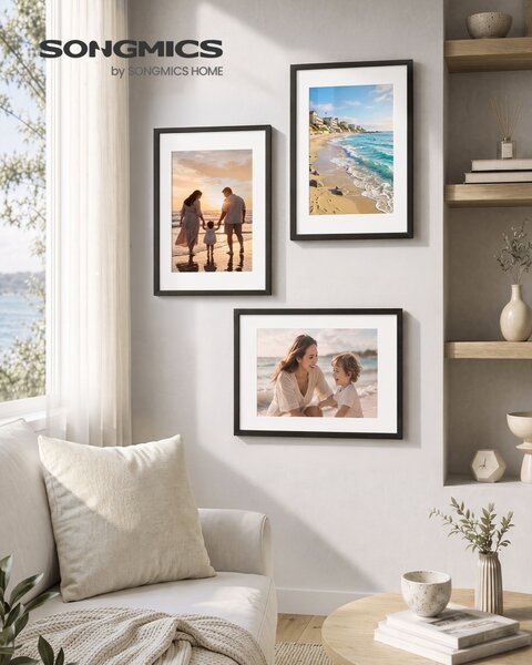 Set 3 piese Rame foto Kavi, Negru, 32x1.5x42 cm