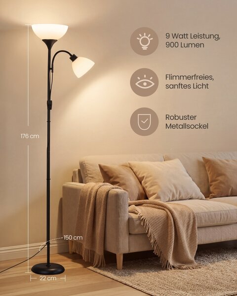 Lampadar LED Lusia, Negru, 38.5x23.5x176 cm