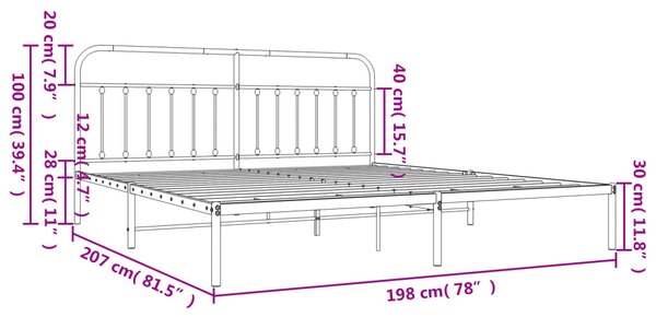 VidaXL Πλαίσιο Κρεβατιού με Κεφαλάρι Λευκό 193 x 203 εκ. Μεταλλικό