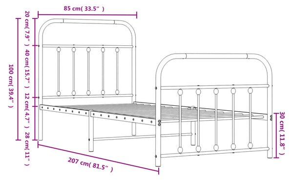 VidaXL Πλαίσιο Κρεβατιού με Κεφαλάρι/Ποδαρικό Λευκό 80x200 εκ. Μέταλλο