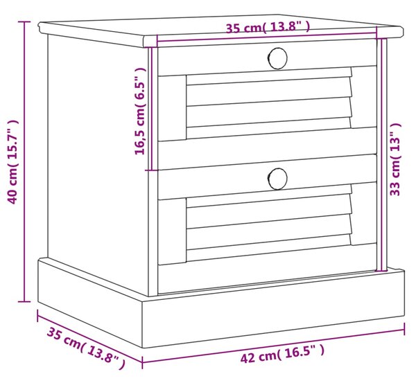 VidaXL Κομοδίνο VIGO Λευκό 42 x 35 x 42 εκ. από Μασίφ Ξύλο Πεύκου