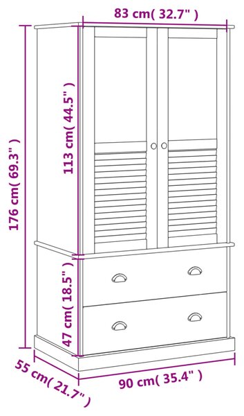 VidaXL Ντουλάπα VIGO Λευκή 90 x 55 x 176 εκ. από Μασίφ Ξύλο Πεύκου