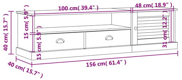 VidaXL Έπιπλο Τηλεόρασης VIGO Λευκό 156x40x40 εκ. Μασίφ Ξύλο Πεύκου