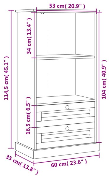 VidaXL Βιβλιοθήκη VIGO 60 x 35 x 114,5 εκ. από Μασίφ Ξύλο Πεύκου