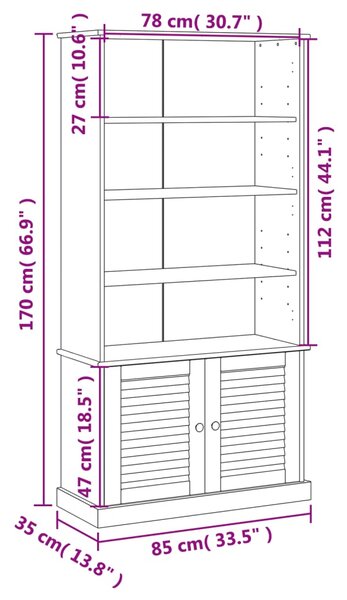 VidaXL Βιβλιοθήκη VIGO Λευκή 85 x 35 x 170 εκ. από Μασίφ Ξύλο Πεύκου