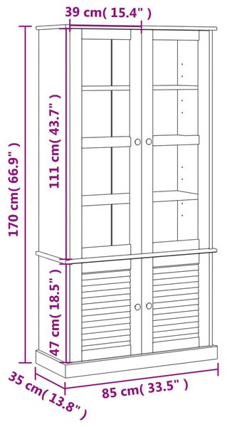 VidaXL Βιτρίνα VIGO Λευκή 85 x 35 x 170 εκ. από Μασίφ Ξύλο Πεύκου