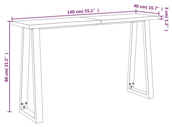 VidaXL Τραπέζι Κονσόλα με Live Edge 140x40x80 εκ. Μασίφ Ξύλο Ακακίας