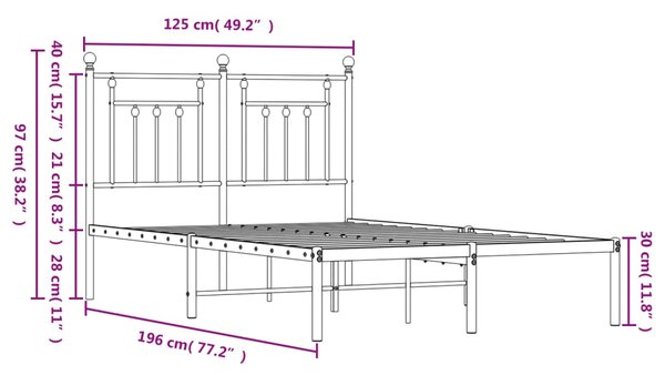 VidaXL Πλαίσιο Κρεβατιού με Κεφαλάρι Μαύρο 120 x 190 εκ. Μεταλλικό