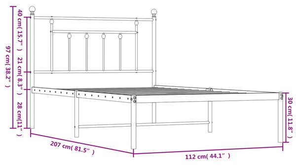 VidaXL Πλαίσιο Κρεβατιού με Κεφαλάρι Λευκό 107 x 203 εκ. Μεταλλικό