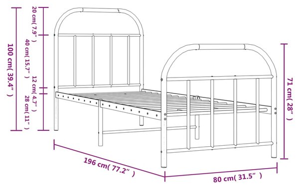 VidaXL Πλαίσιο Κρεβατιού με Κεφαλάρι&Ποδαρικό Μαύρο 75x190 εκ. Μέταλλο