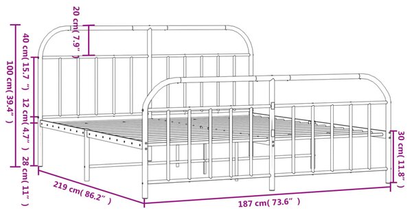 VidaXL Πλαίσιο Κρεβατιού με Κεφαλάρι&Ποδαρικό Μαύρο 183x213εκ. Μέταλλο