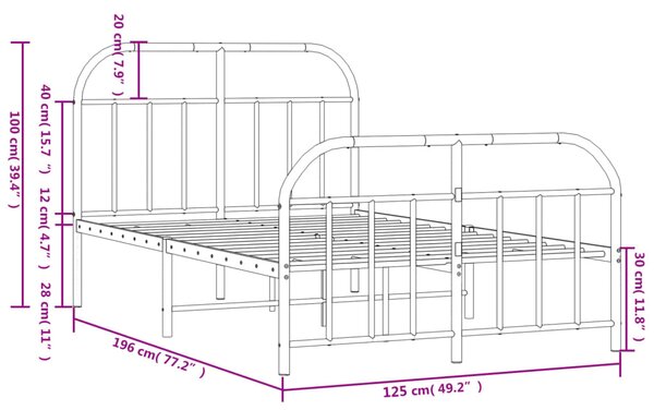 VidaXL Πλαίσιο Κρεβατιού με Κεφαλάρι&Ποδαρικό Μαύρο 120x190εκ. Μέταλλο