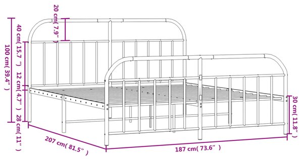 VidaXL Πλαίσιο Κρεβατιού Χωρ. Στρώμα&Ποδαρικό Μαύρο 180x200εκ. Μέταλλο