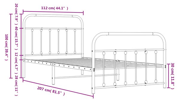 VidaXL Πλαίσιο Κρεβατιού με Κεφαλάρι&Ποδαρικό Μαύρο 107x20 εκ. Μέταλλο