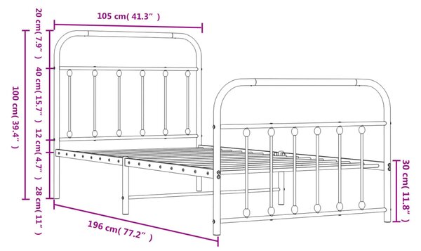 VidaXL Πλαίσιο Κρεβατιού με Κεφαλάρι&Ποδαρικό Μαύρο 100x190εκ. Μέταλλο