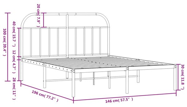 VidaXL Πλαίσιο Κρεβατιού με Κεφαλάρι Μαύρο 140 x 190 εκ. Μεταλλικό