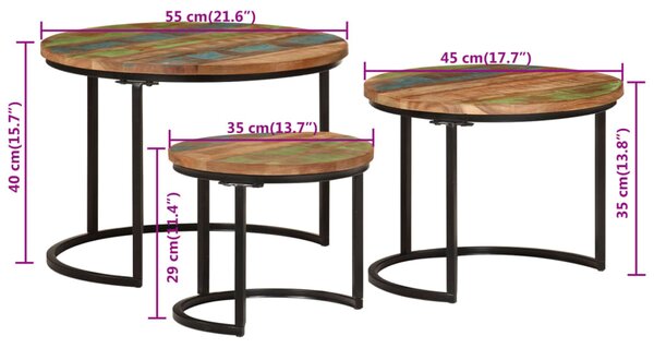 VidaXL Τραπεζάκια Ζιγκόν 3 τεμ. από Μασίφ Ανακυκλωμένο Ξύλο