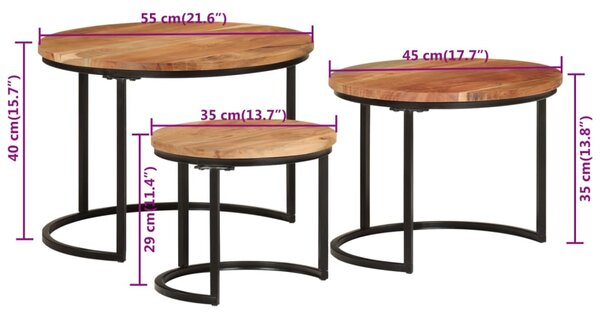 VidaXL Τραπεζάκια Ζιγκόν 3 τεμ. από Μασίφ Ξύλο Ακακίας