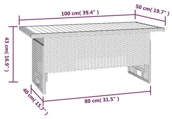 VidaXL Τραπέζι Κήπου Γκρι 100x50x43/63 εκ. Μασίφ Ακακία & Συνθ. Ρατάν