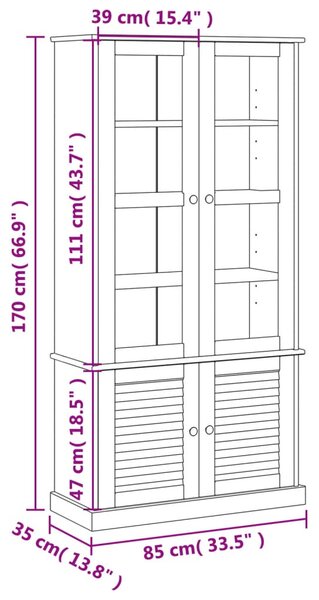 VidaXL Βιτρίνα VIGO Γκρι 85 x 35 x 170 εκ. από Μασίφ Ξύλο Πεύκου