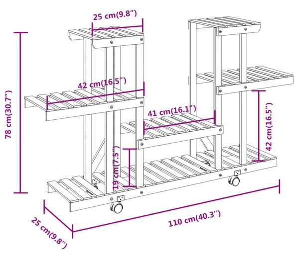 VidaXL Βάση Λουλουδιών με Ρόδες 110x25x78 εκ. από Μασίφ Ξύλο Ελάτης