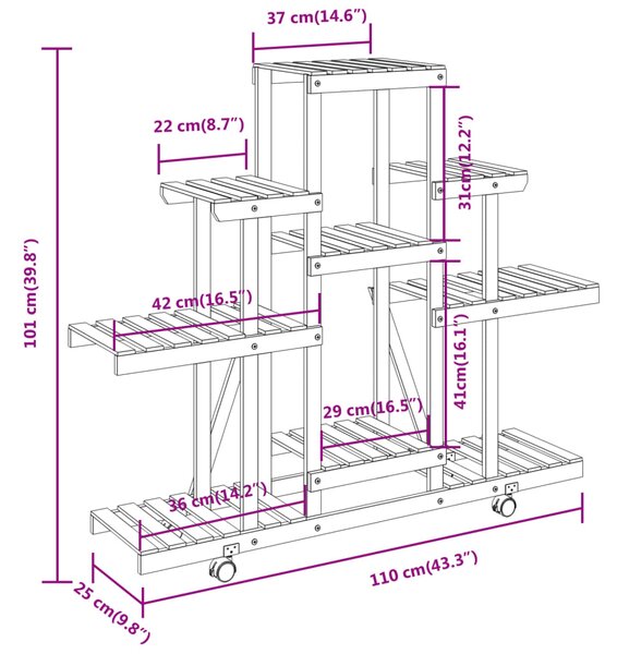 VidaXL Βάση Λουλουδιών με Ρόδες 110x25x101 εκ. από Μασίφ Ξύλο Ελάτης