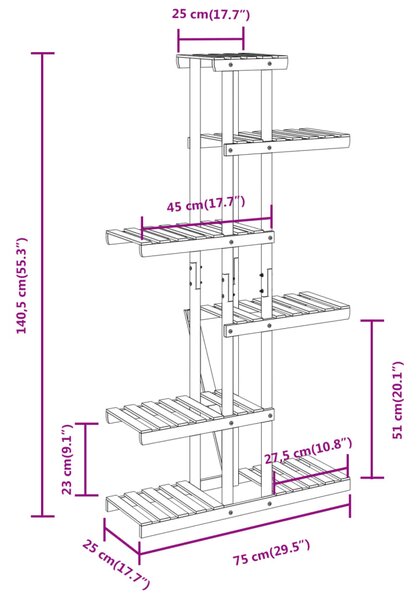 VidaXL Βάση Λουλουδιών 75x25x140,5 εκ. από Μασίφ Ξύλο Ελάτης