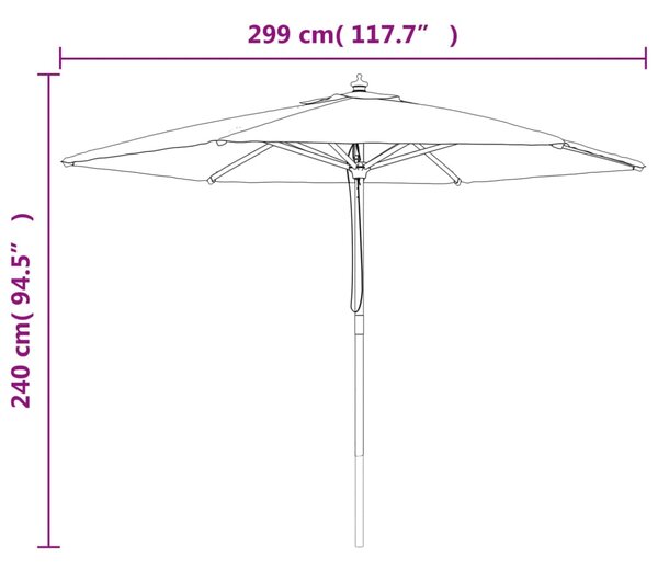 VidaXL Ομπρέλα Κήπου με Ξύλινο Ιστό Τερακότα 299 x 240 εκ