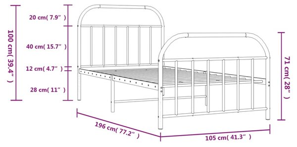 VidaXL Πλαίσιο Κρεβατιού με Κεφαλάρι&Ποδαρικό Μαύρο 100x190εκ. Μέταλλο