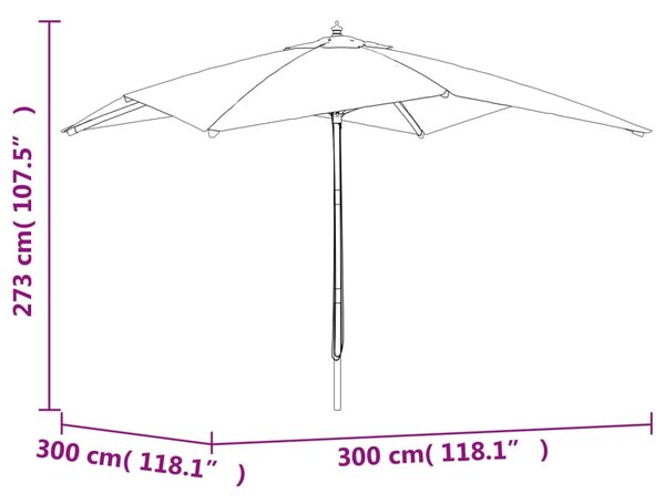 VidaXL Ομπρέλα Κήπου με Ξύλινο Ιστό Ανθρακί 300 x 300 x 273 εκ