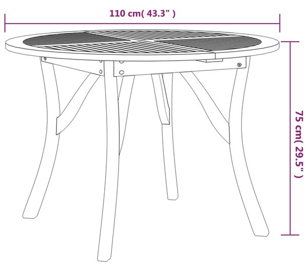 VidaXL Τραπέζι Κήπου Ø 110 εκ. από Μασίφ Ξύλο Ακακίας