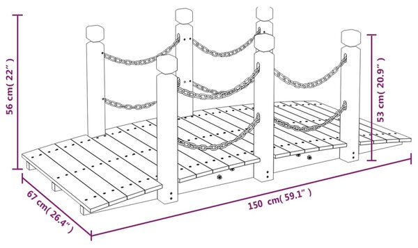 VidaXL Γέφυρα Κήπου με Αλυσίδες 150x67x56 εκ. Μασίφ Ξύλο Ερυθρελάτης