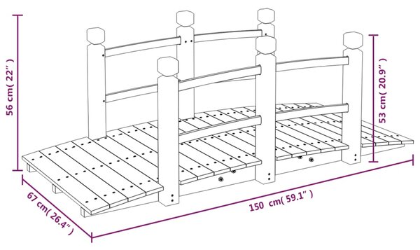 VidaXL Γέφυρα Κήπου με Κάγκελα 150x67x56 εκ. Μασίφ Ξύλο Ερυθρελάτης